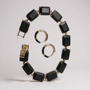 ✨ Ralph Lauren Designer Jewelry Set – Black Stone Bracelet + Hoop Earrings ✨